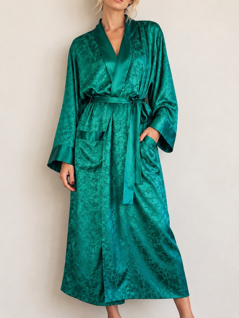 Vintage Victoria’s Secret Gold Label Teal Jacquard Satin Maxi Robe Women’s Large
